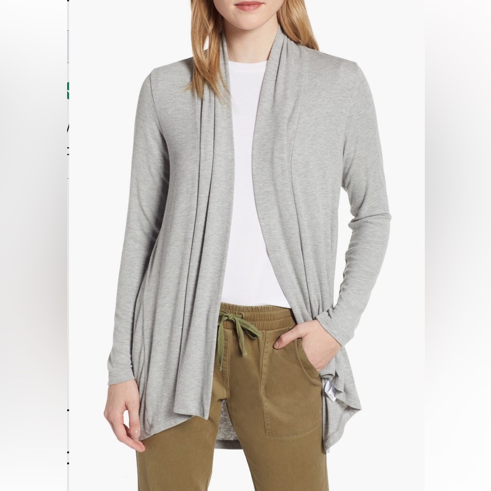 Bobeau High/Low Jersey Cardigan XS Heather Grey GUC